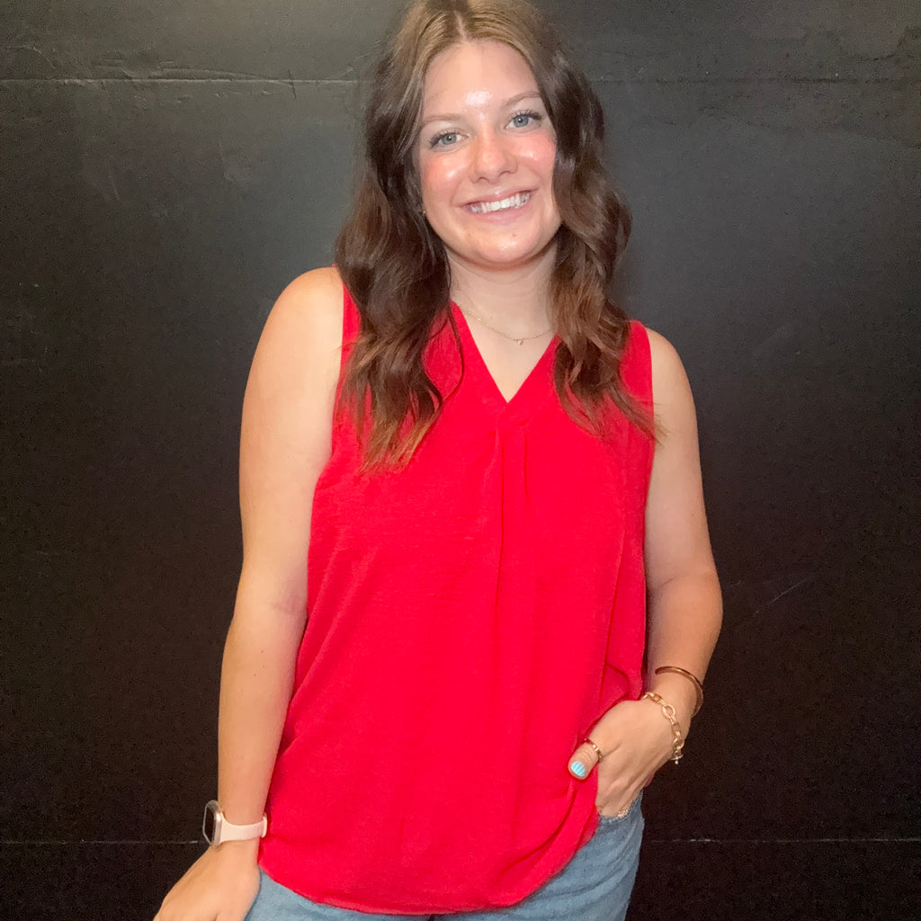 Red V Neck Sleeveless Top