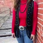 Rock & Roll Denim n Women's Black Studded Fringe Vest 4