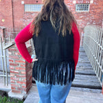 Rock & Roll Denim n Women's Black Studded Fringe Vest 77