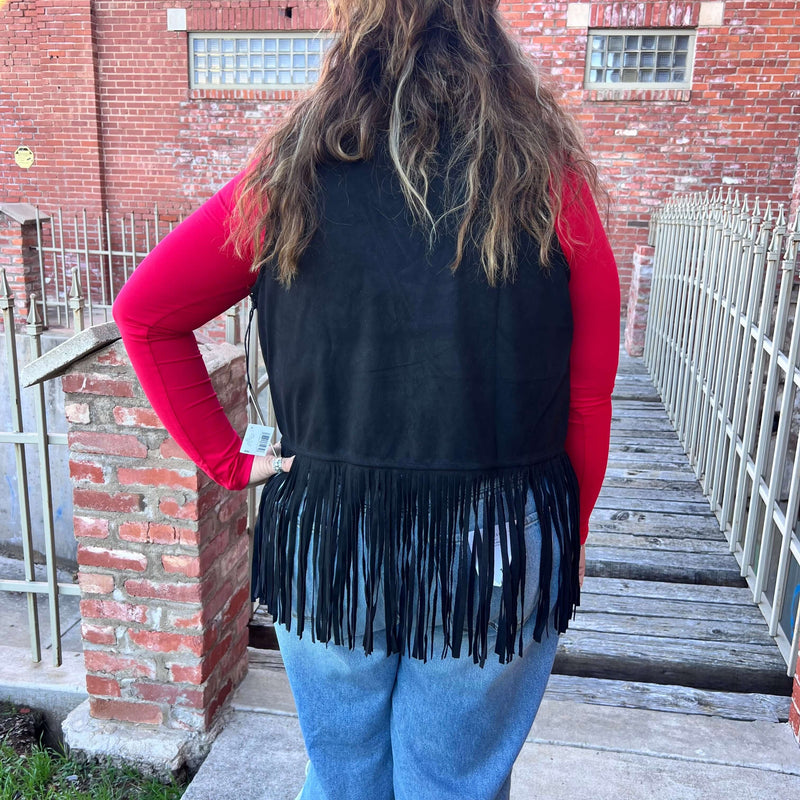 Rock & Roll Denim n Women's Black Studded Fringe Vest 77