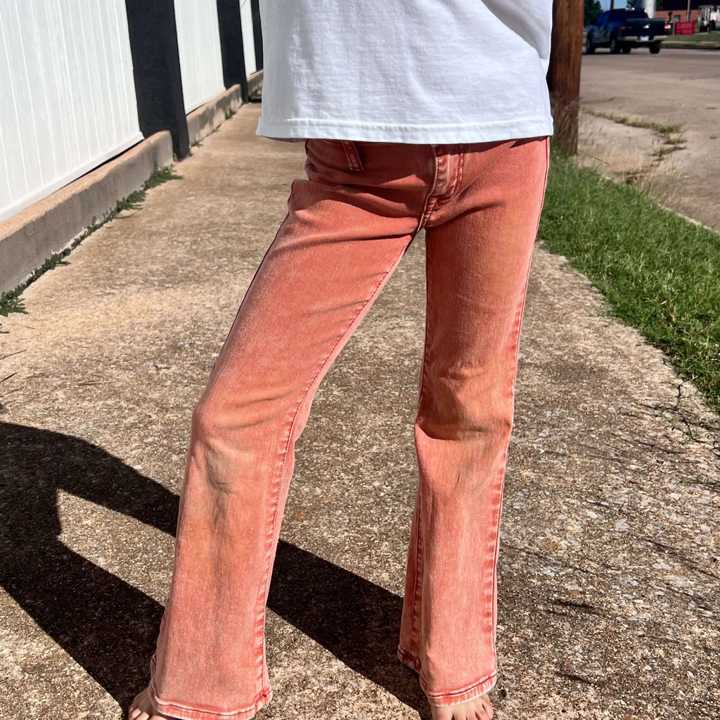 Rock & Roll Rust Girls Bargain Button Flare Jeans 1