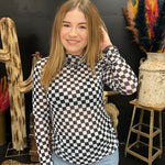 Round The Track Black Checkered Mesh Long sleeve Top
