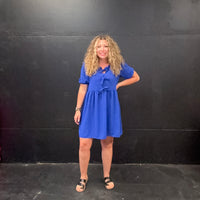 Royal Blue Bubble Sleeve Tie Front Knee Length Dress9