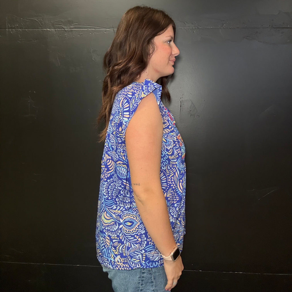 Royal Blue Pattern With Color Savannah Jane Embroidered Top1