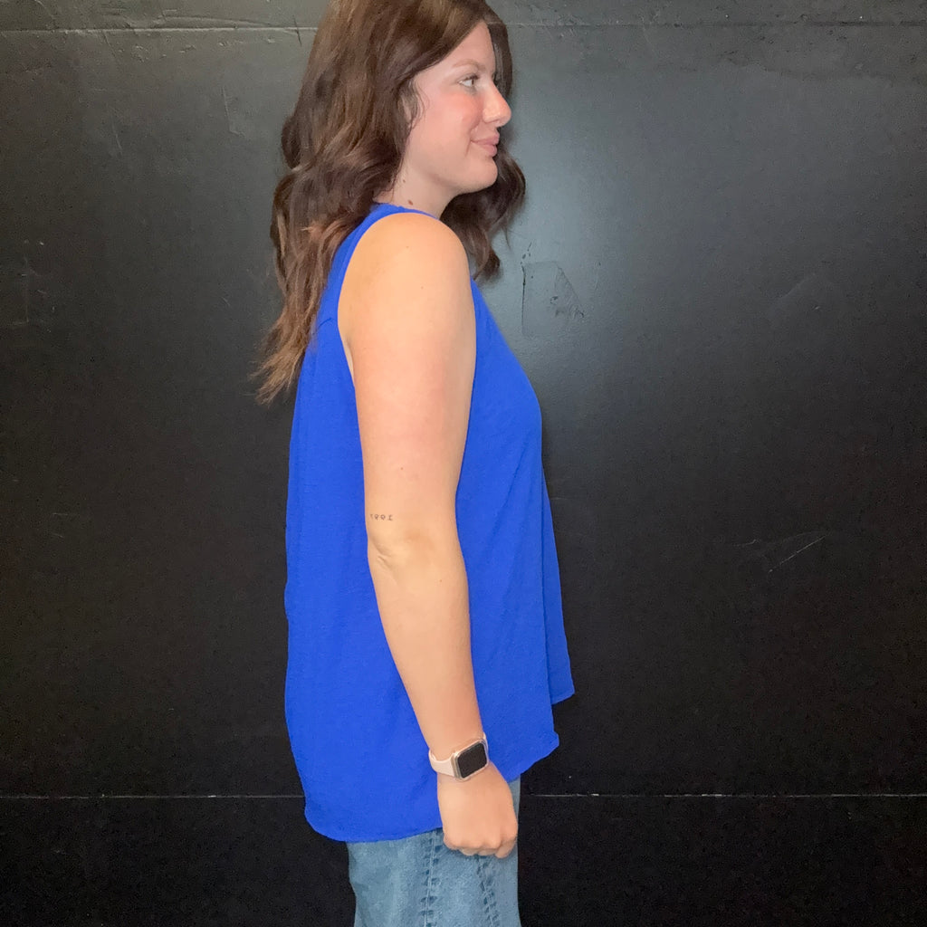 Royal Blue V Neck Sleeveless Top1