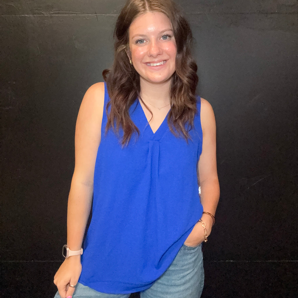 Royal Blue V Neck Sleeveless Top