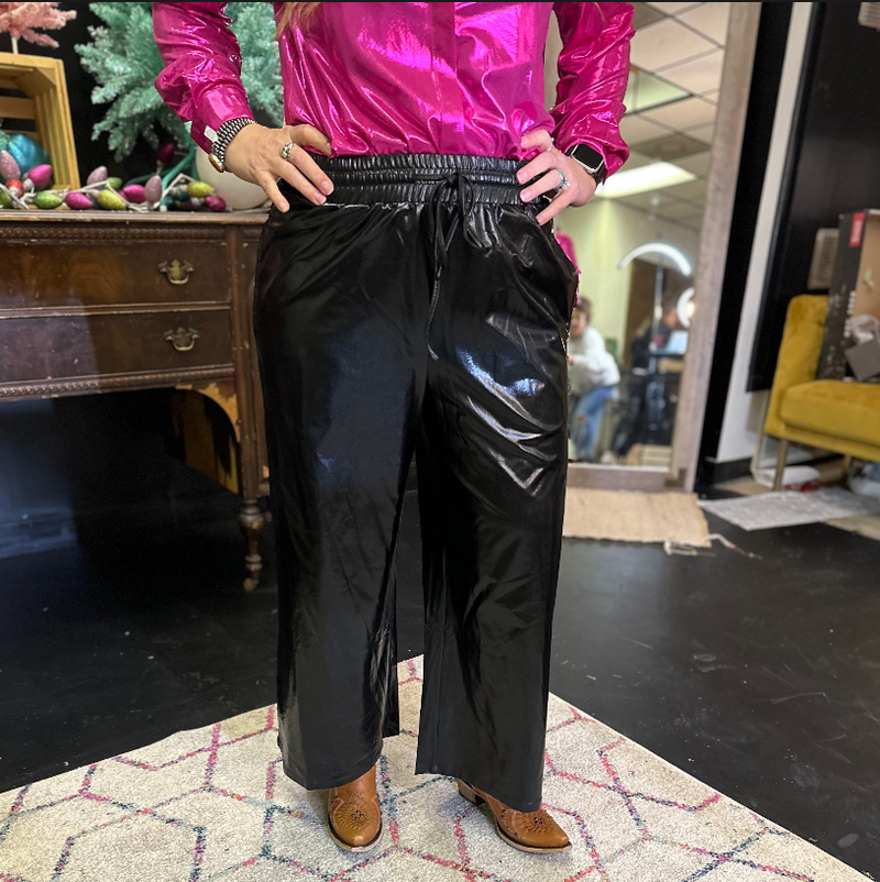 Black Faux Leather Gaucho Pants