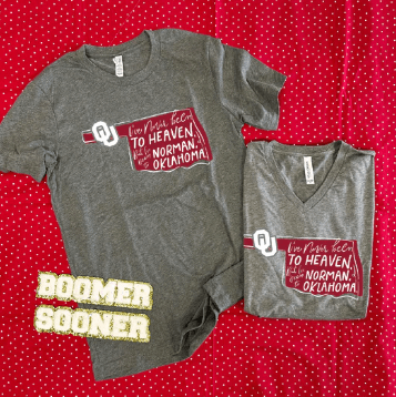 Grey Never Been to Oklahoma OU V Neck T-shirt