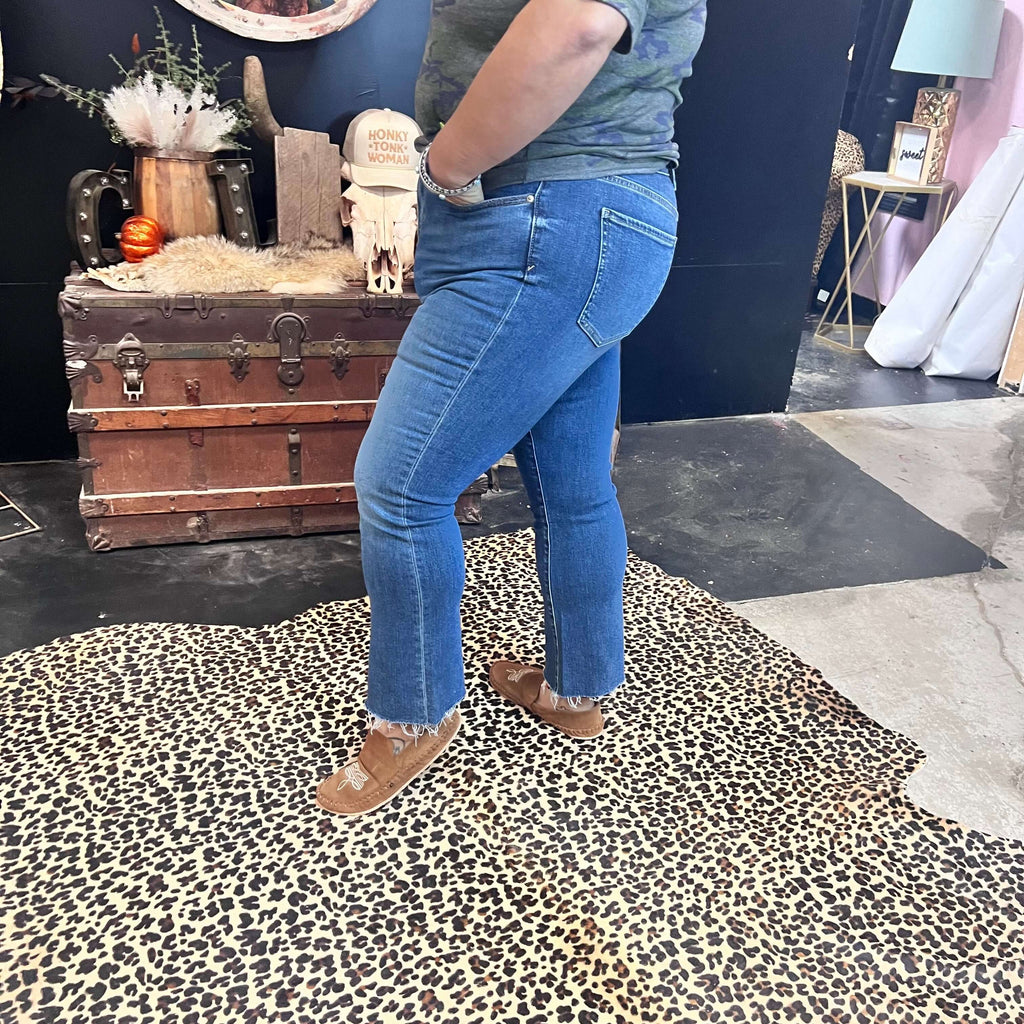 Shy Girl Medium Wash High Rise Crop Flare Daze Jeans 1