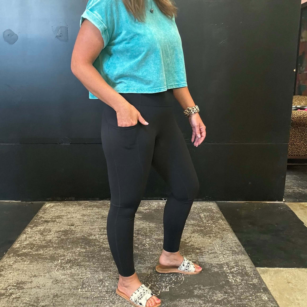Silky Black Mono B Leggings w/Pockets1