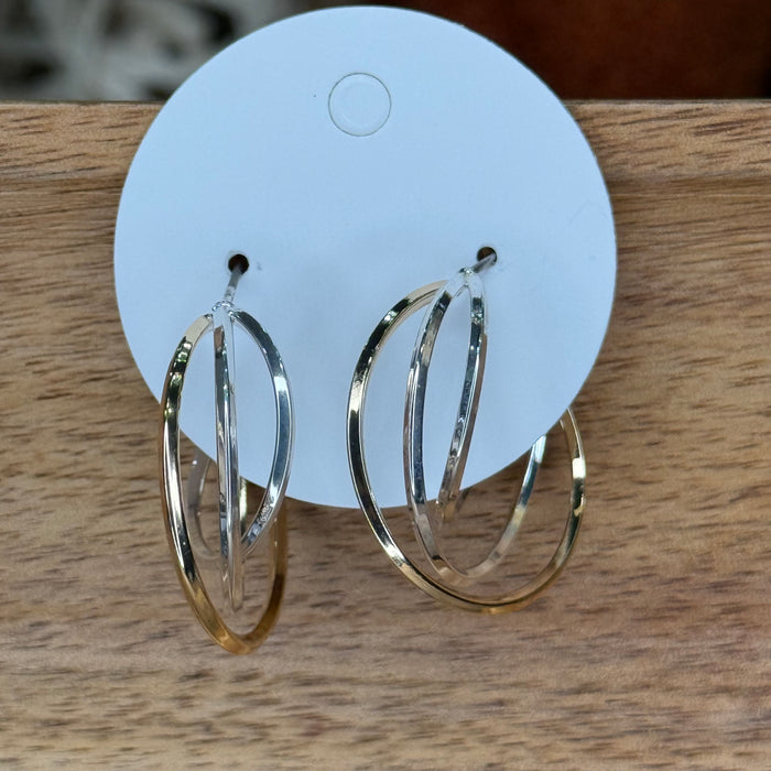 Silver & gold 3 hoop fashion earring