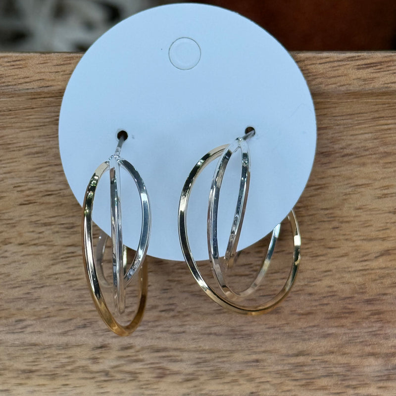 Silver & gold 3 hoop fashion earring