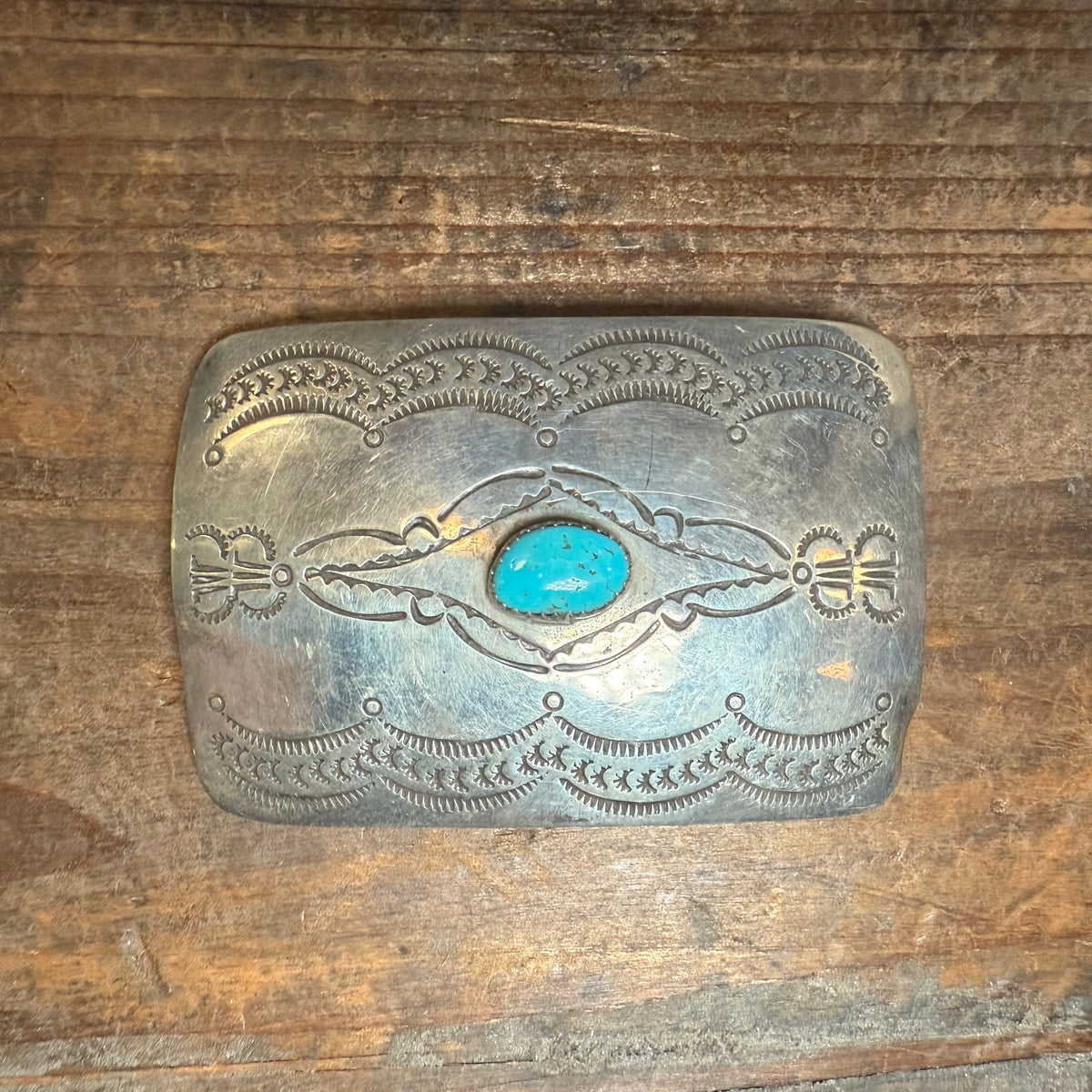 Single Stone Stamped Sterling Silver Belt Buckle