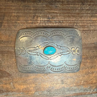 Single Stone Stamped Sterling Silver Belt Buckle