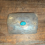Single Stone Stamped Sterling Silver Belt Buckle