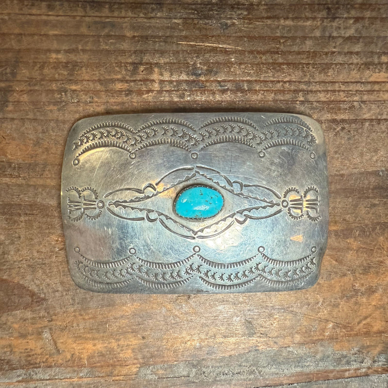 Single Stone Stamped Sterling Silver Belt Buckle