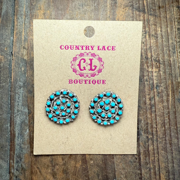 Spiral Cluster Turquoise Genuine Stud Earring