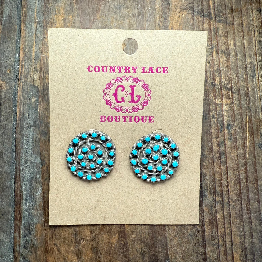 Spiral Cluster Turquoise Genuine Stud Earring