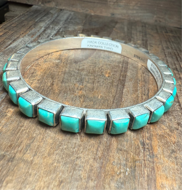 Square Green Turquoise Kingman Bangle Genuine Bracelet