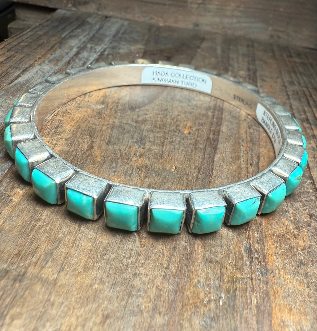 Square Green Turquoise Kingman Bangle Genuine Bracelet