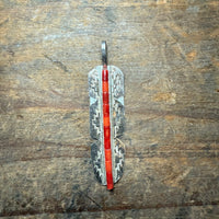 Stamped Feather W/ Red Beading Genuine Necklace Pendant