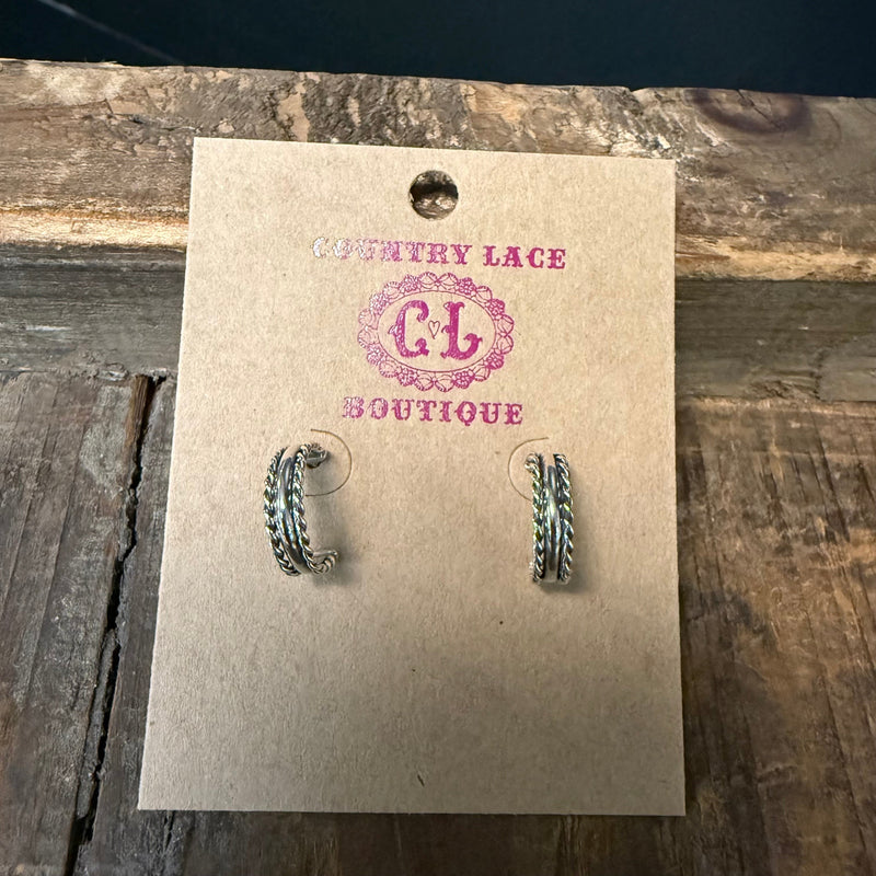 Sterling Silver Braided Hoop Huggie Post Genuine Earring