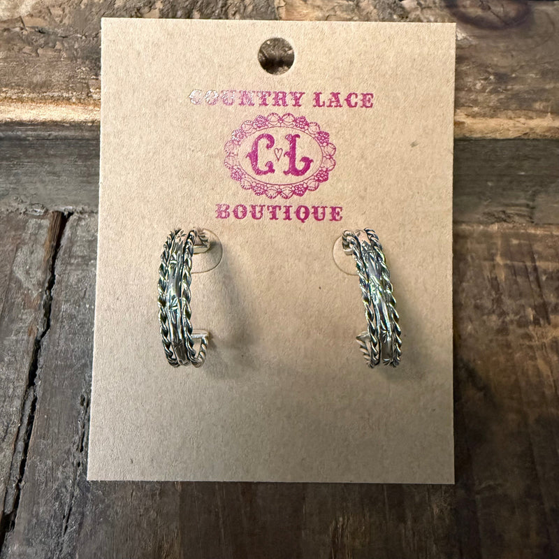 Sterling Silver Rope Detail Hoop Post Genuine Earring