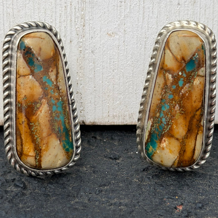 Stunning Boulder Turquoise Post Genuine Sterling Silver Earring