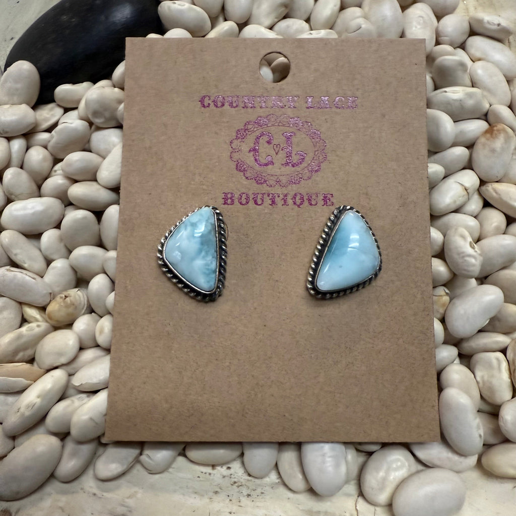 Stunning Light Blue Larimar Stud Post Genuine Earring
