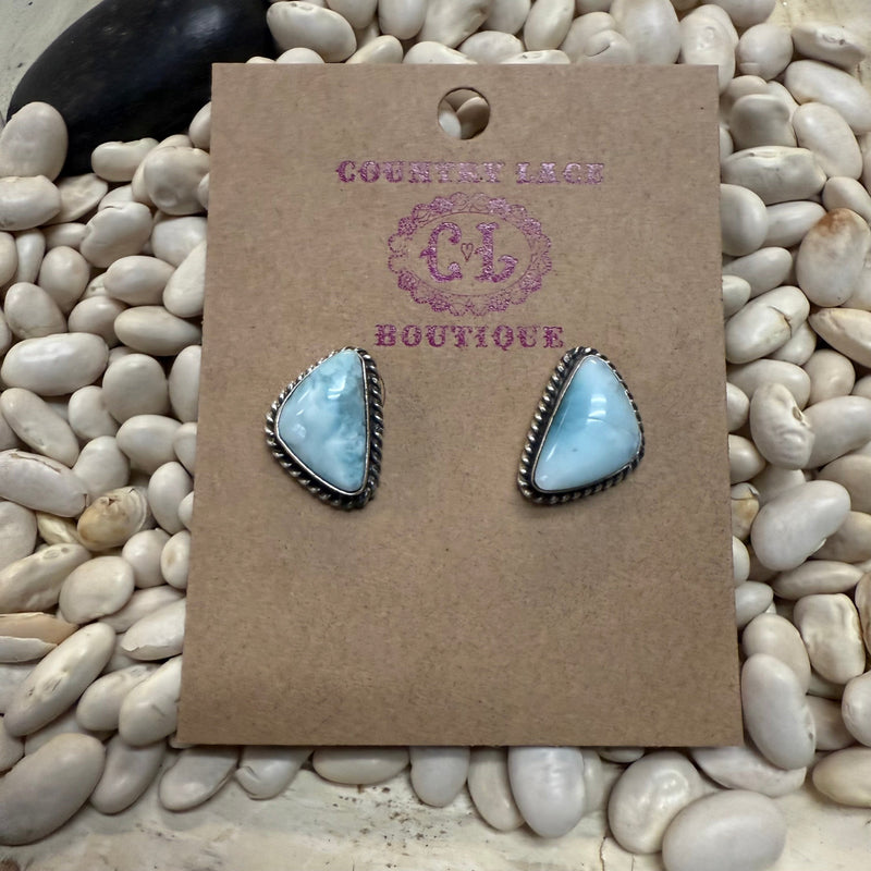 Stunning Light Blue Larimar Stud Post Genuine Earring