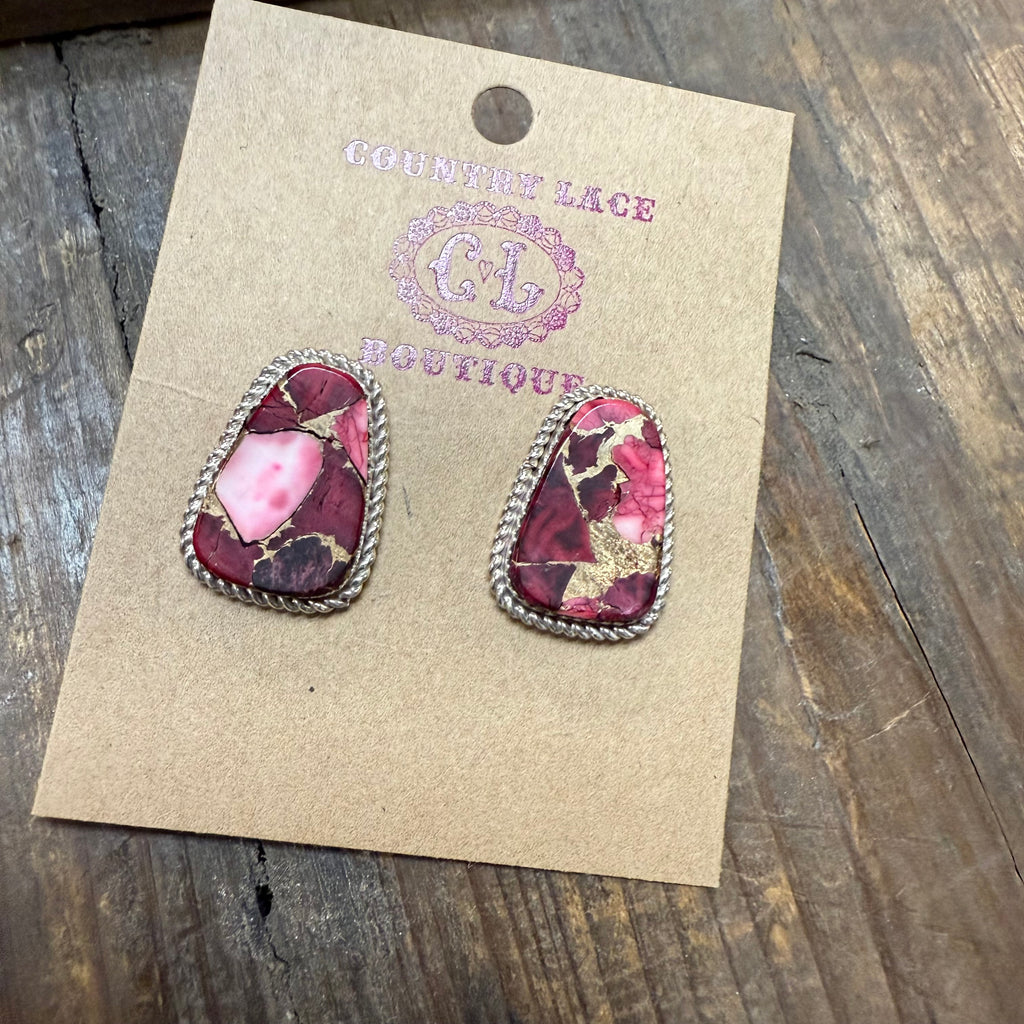 Stunning Rose Dahlia Genuine Stud Earrings