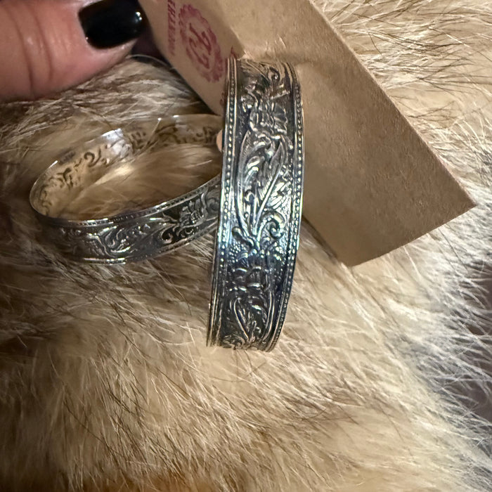 Stunning Sterling Silver Detailed Hoop Post Genuine Earring