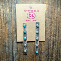Stunning Sterling Silver Long Vertical with 5 Turquoise Stones Post Genuine Earring5