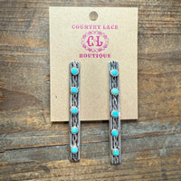 Stunning Sterling Silver Long Vertical with 5 Turquoise Stones Post Genuine Earring66