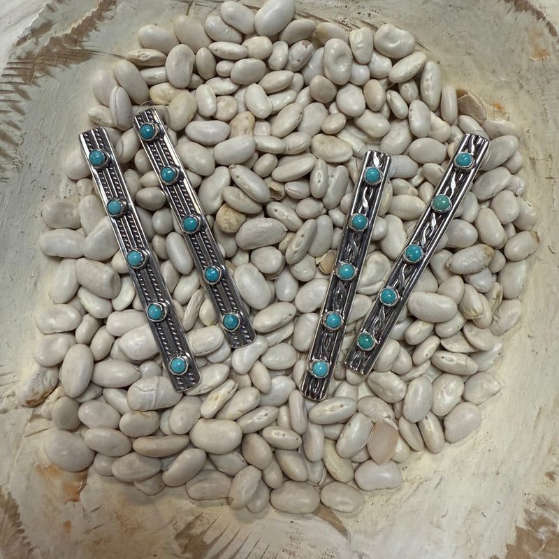 Stunning Sterling Silver Long Vertical with 5 Turquoise Stones Post Genuine Earring
