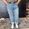 Super Distressed Cello Lightwash Boyfriend Leg Plus Size Jean