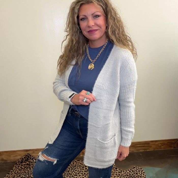 Super Soft Silver Grey Long Sleeve Sweater Cardigan