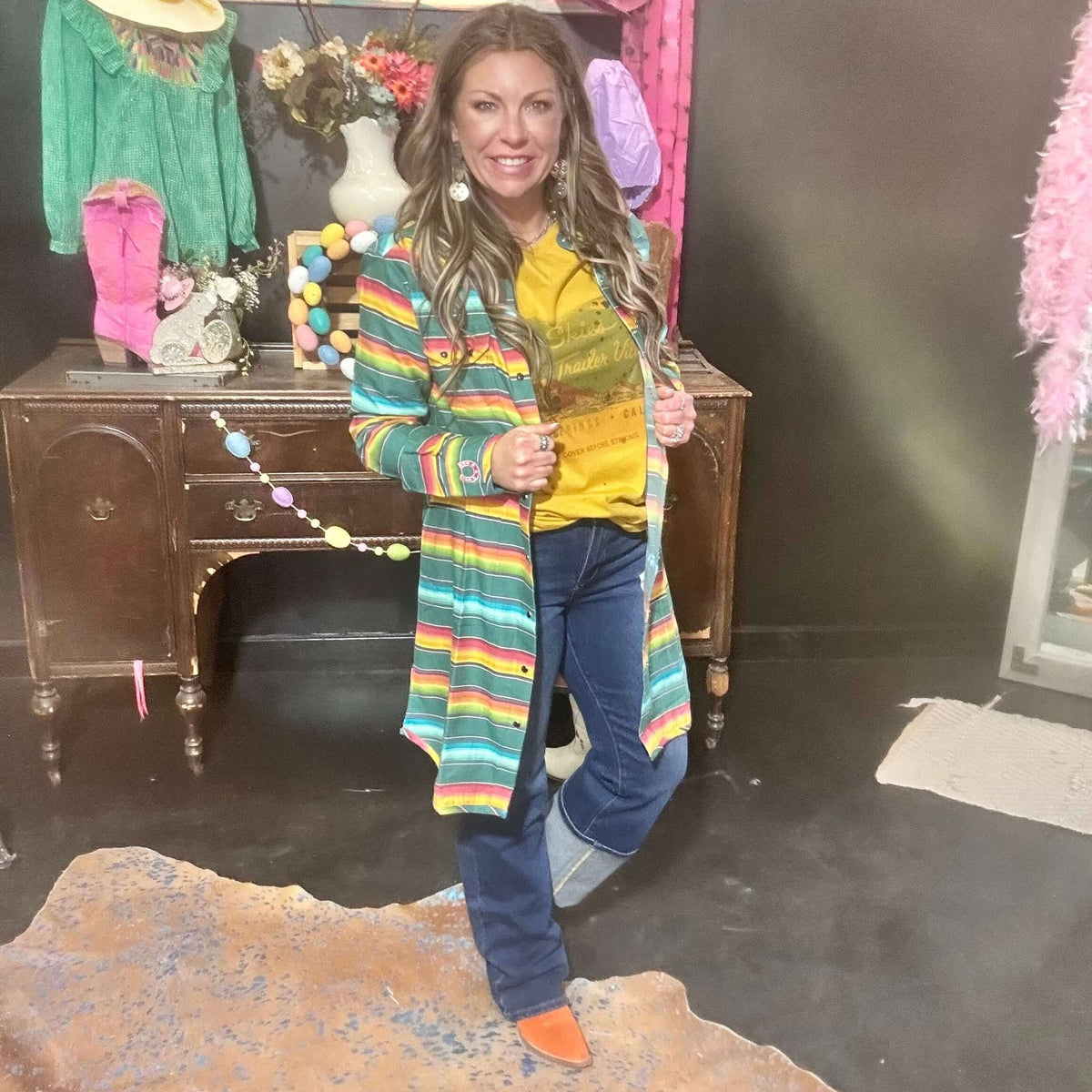 Tasha Serape Pearl Snap Long Sleeve Dress 3