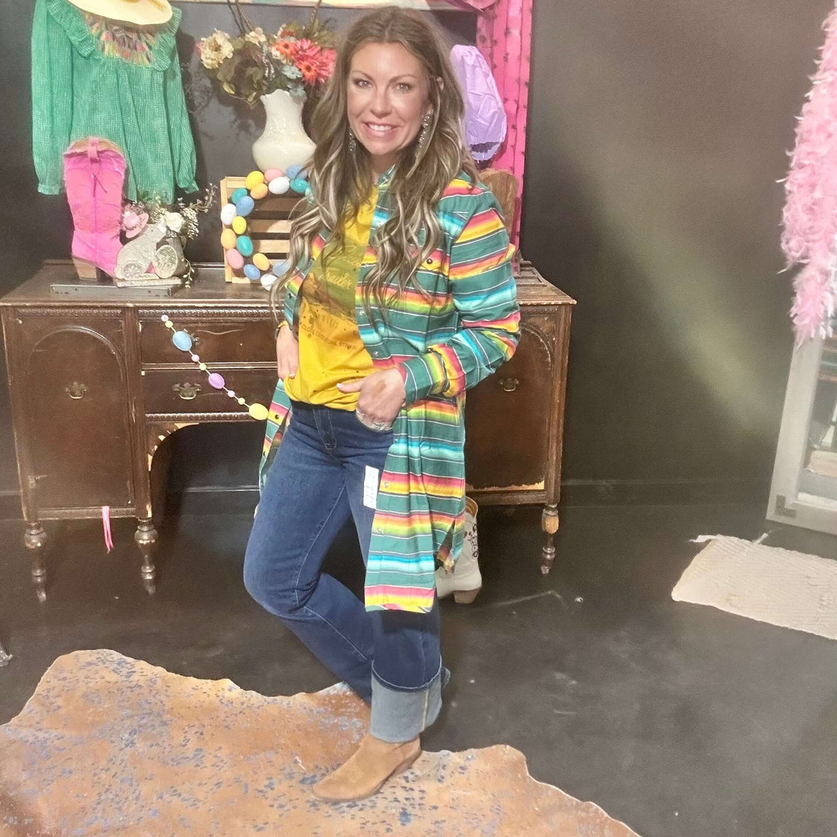 Tasha Serape Pearl Snap Long Sleeve Dress 4
