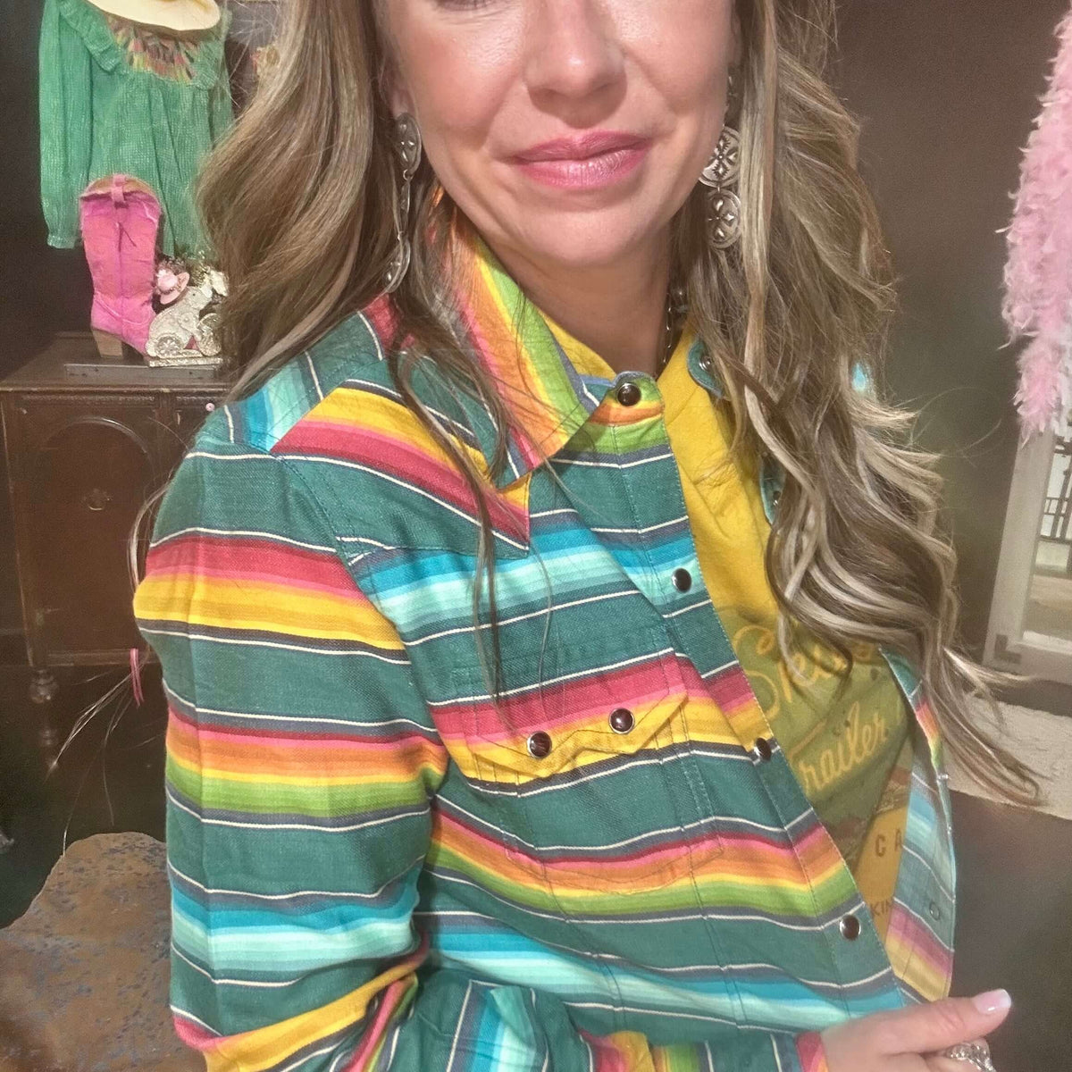 Tasha Serape Pearl Snap Long Sleeve Dress 7