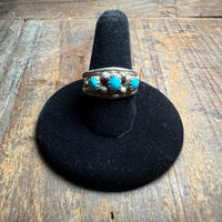 Three Stone Turquoise Thick Band Genuine Ring1