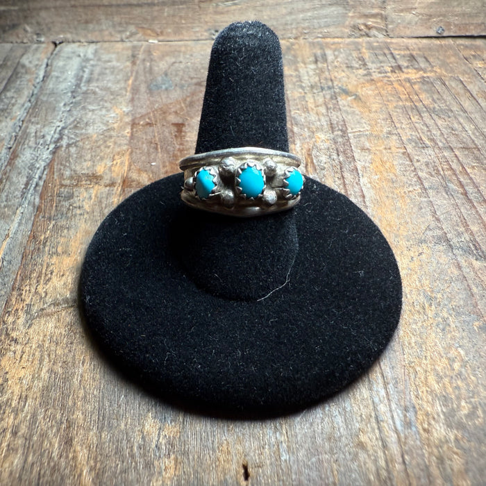 Three Stone Turquoise Thick Band Genuine Ring1