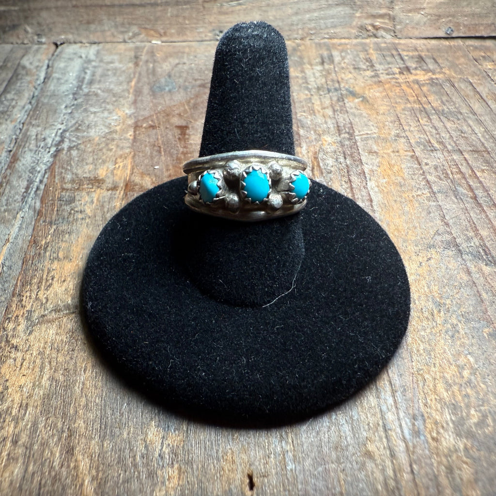 Three Stone Turquoise Thick Band Genuine Ring1