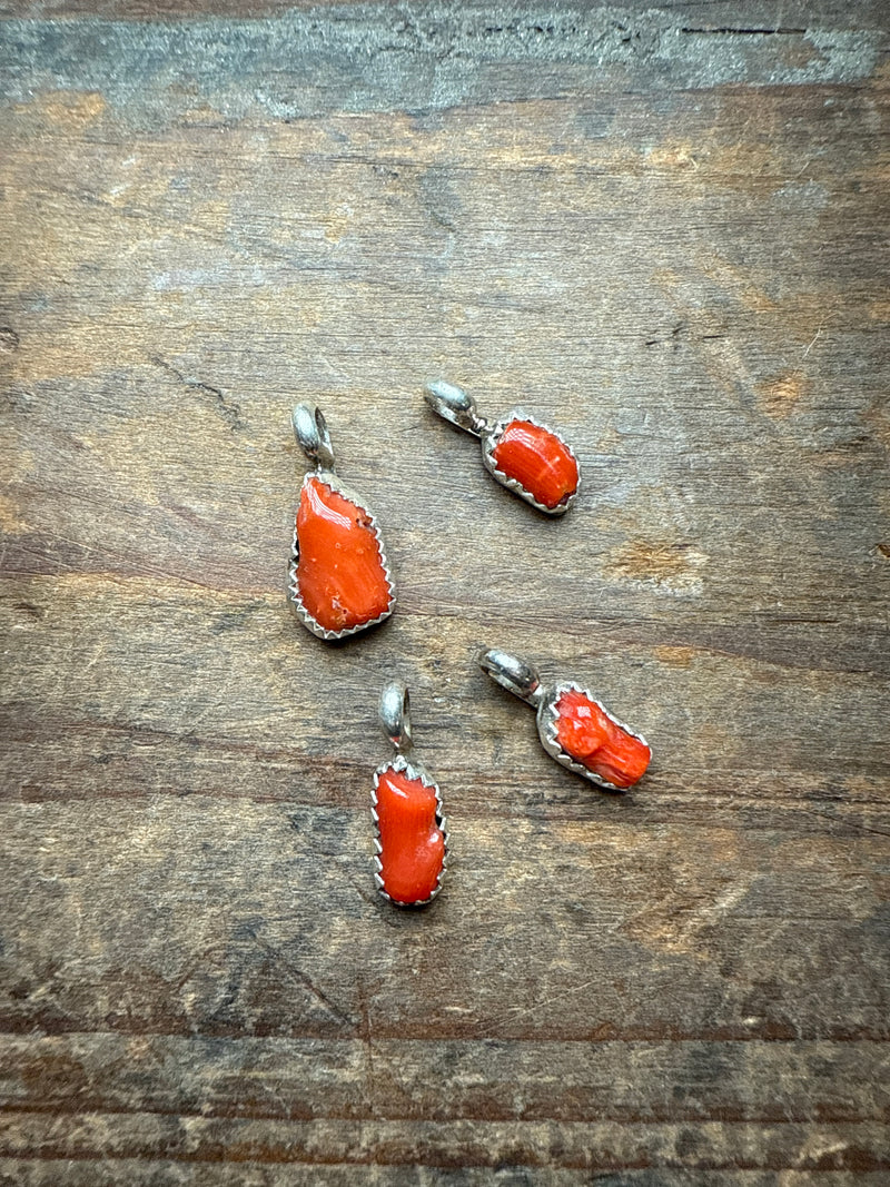 Tiny Red Coral Genuine Necklace Pendant