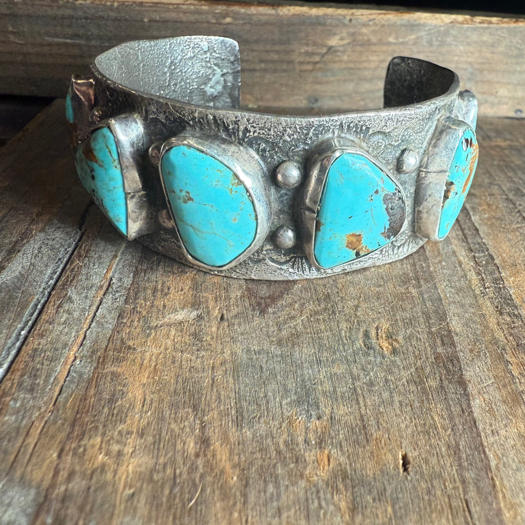 Triangle Seven Stone Wide Kingman Turquoise Cuff Genuine Bracelet