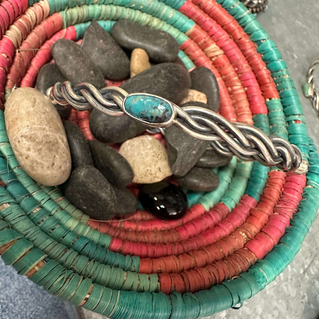 Turquoise Bangle with Twisted Band Genuine Bracelet2