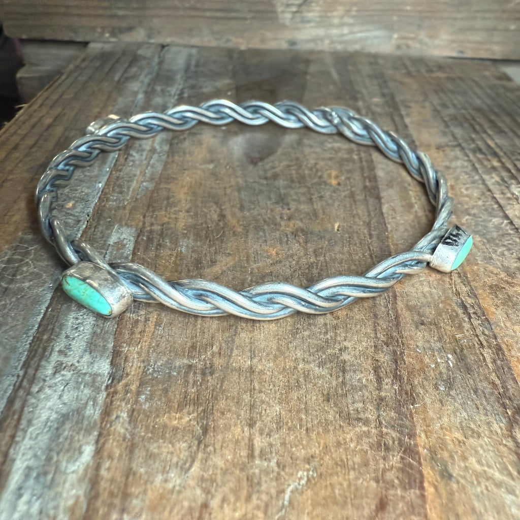 Turquoise Bangle with Twisted Band Genuine Bracelet