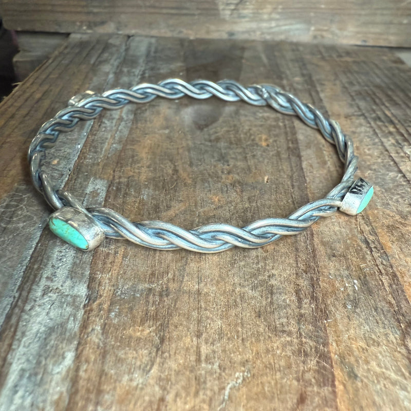 Turquoise Bangle with Twisted Band Genuine Bracelet