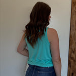Turquoise High Neck Sleeveless Top2