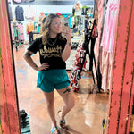 Turquoise High Waisted Athletic Shorts with Zip Waist Pocket665